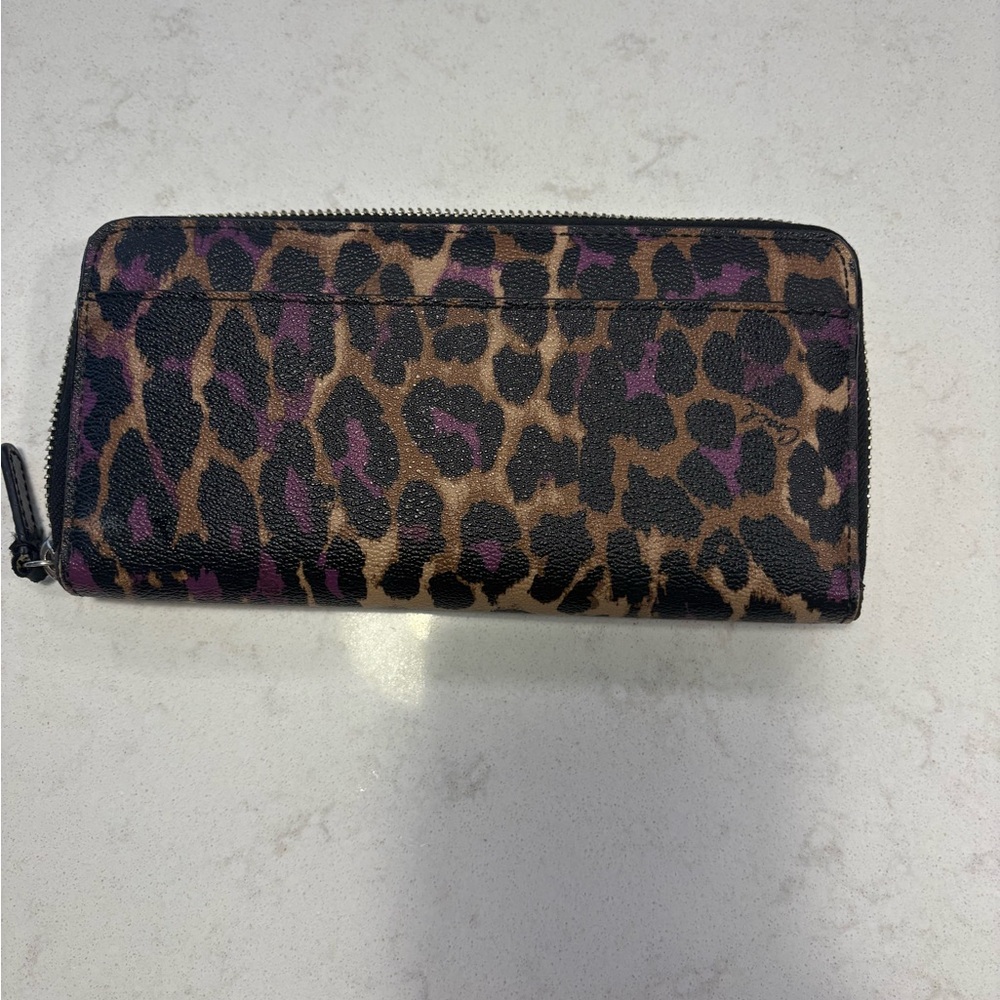 Coach Purple and Brown Leopard Print Wallet - Picture 2 of 9